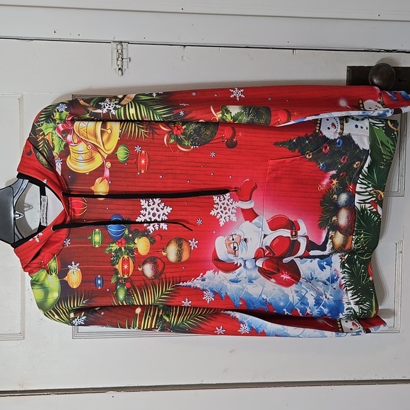 Festive Christmas Hoodie with Santa and Ornaments Front Pouch XL - Picture 2 of 5